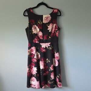 White House Black Market Floral Midi Dress - Black and Pink